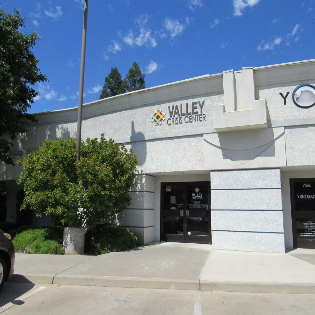 Picture of the front door of Valley Crisis Center's office at 790 Loughborough Drive, Merced CA.